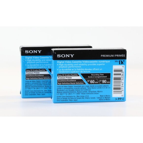 Sony DVC Mini-DV 60 LP 90 60 Min Blank Tapes Factory Sealed Set of 2 - Picture 2 of 2